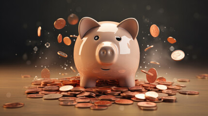 piggy bank with coins on the sides, generative ai