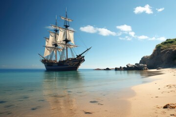 Pirate ship beach watercraft sailboat.