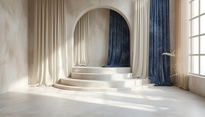 Obraz premium Luxury minimalistic frame with white podium, in the interior, a pedestal for product presentation