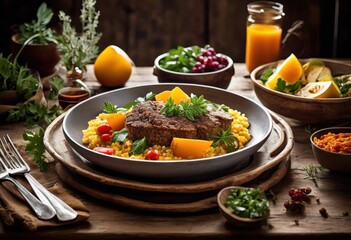 cozy homemade comfort meal fresh ingredients rustic table setting, delicious, cooked, tasty, traditional, kitchen, lunch, dinner, cuisine, healthy, organic