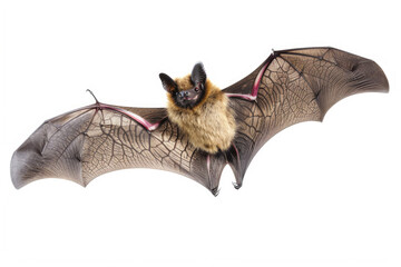 Obraz premium A bat mid-flight, wings spread, isolated on a white background