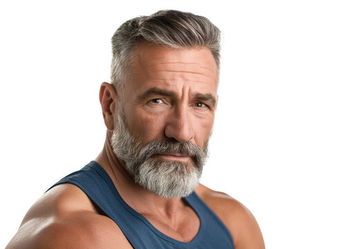 Serious Mature Man in Blue Tank Top