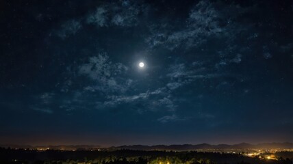 night, sky, moon, dark, star, tree, stars, landscape, nature, silhouette, full, light, forest, blue, space, moonlight, clouds, trees, christmas, black, astronomy, halloween, sunset, time, illustration