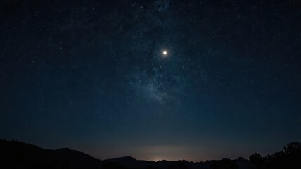 Fototapeta premium night, sky, moon, dark, star, tree, stars, landscape, nature, silhouette, full, light, forest, blue, space, moonlight, clouds, trees, christmas, black, astronomy, halloween, sunset, time, illustration
