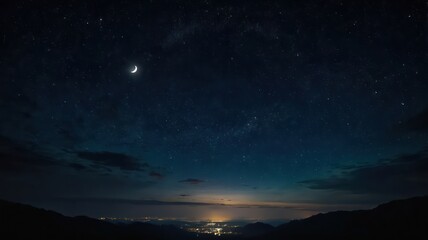 Fototapeta premium night, sky, moon, dark, star, tree, stars, landscape, nature, silhouette, full, light, forest, blue, space, moonlight, clouds, trees, christmas, black, astronomy, halloween, sunset, time, illustration