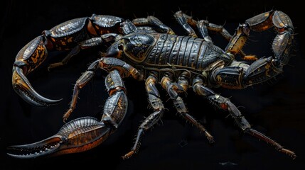 Fierce Scorpion s Segmented Body and Venomous Sting Captured in Striking High Contrast Portrait