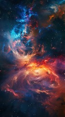 Naklejka premium Vivid Cosmic Nebula: Colorful Interstellar Cloud, Star Formation, Deep Space Exploration, Galactic Beauty, Celestial Wonders, Astronomical Phenomena, Stellar Nursery, Outer Space Mysteries