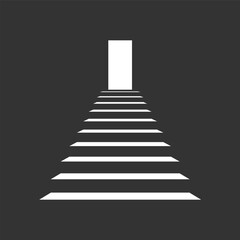 Stair up and door in the darkness. Bright light from the open door lights up the stairs. Business concept. Vector illustration