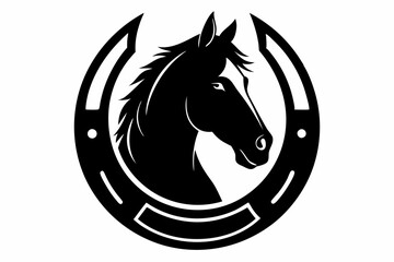 Horseshoe and inside Horse black silhouette on white background

