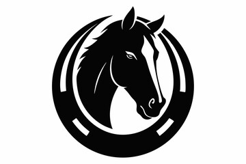 Horseshoe and inside Horse black silhouette on white background

