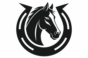 Horseshoe and inside Horse black silhouette on white background

