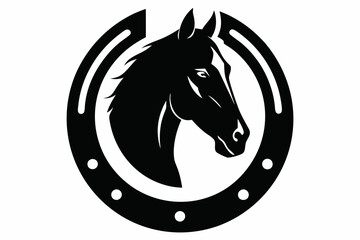 Horse or Stallion Inside Horseshoe Side View Woodcut Retro Style Silhouette Vector