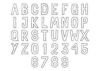 Hand drawn doodle font. Alphabets and numbers collection