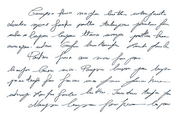 Unreadable hand written text. Illegible antique English cursive fake document. Linear abstract text