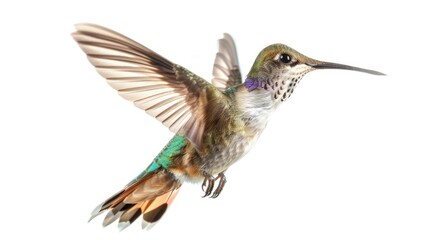 Naklejka premium Innovative High Speed Photograph of Iridescent Hummingbird in Crisp Flight