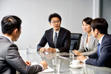 Fototapeta premium Asian Fund Management Executive in Boardroom Discussion 