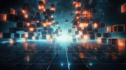 Obraz premium square background with light from behind it, data connecting concept, generative ai