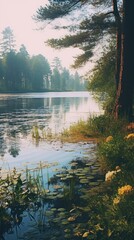 Obraz premium Lake in summer wilderness landscape outdoors.
