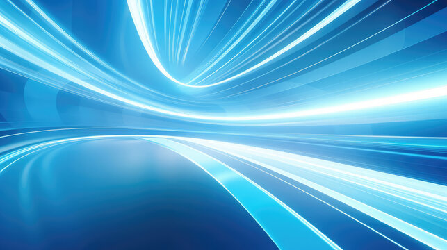 motion light blue abstract futuristic underground tunnel., generative ai