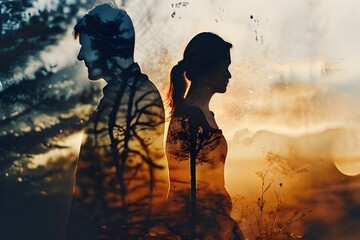 A couple's relationship breaks down due to an problem. relationship and breakup concept.