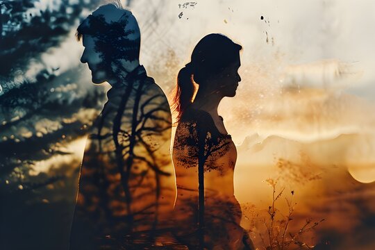 A couple's relationship breaks down due to an problem. relationship and breakup concept.