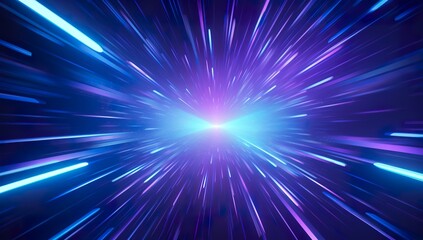 Naklejka premium abstract neon light rays background with blue and purple glowing lines in space tunnel. Glowing flare from speed motion