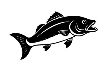 bass fish silhouette vector illustration on white background