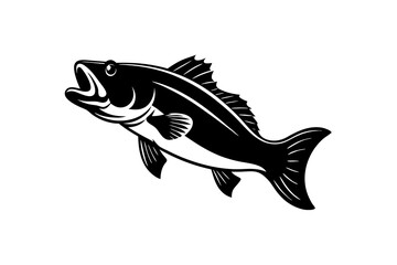 bass fish silhouette vector illustration on white background