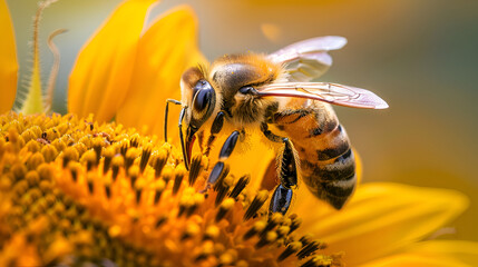 Honeybee on Sunflower Macro Shot