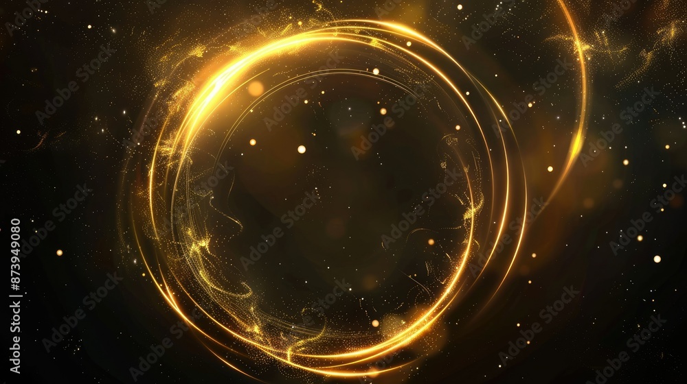 Poster abstract golden light circle effect with glowing edges and dark backdrop