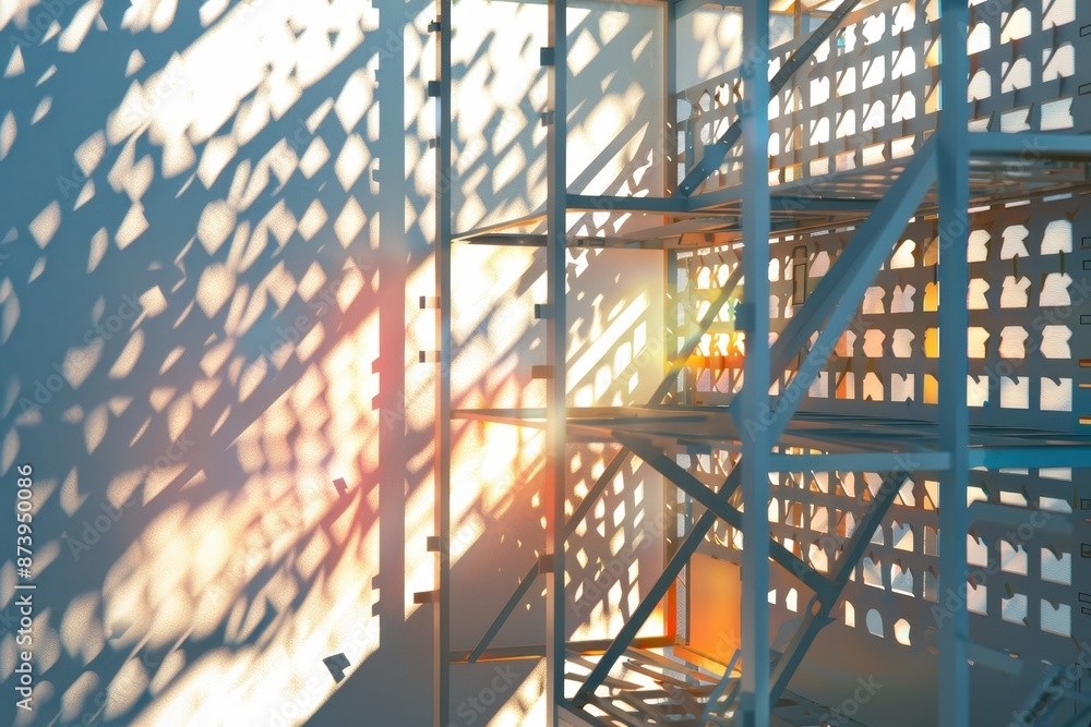 Poster a building with scaffolding on it