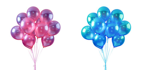 Semi-transparent pink and blue balloon compositions, isolated