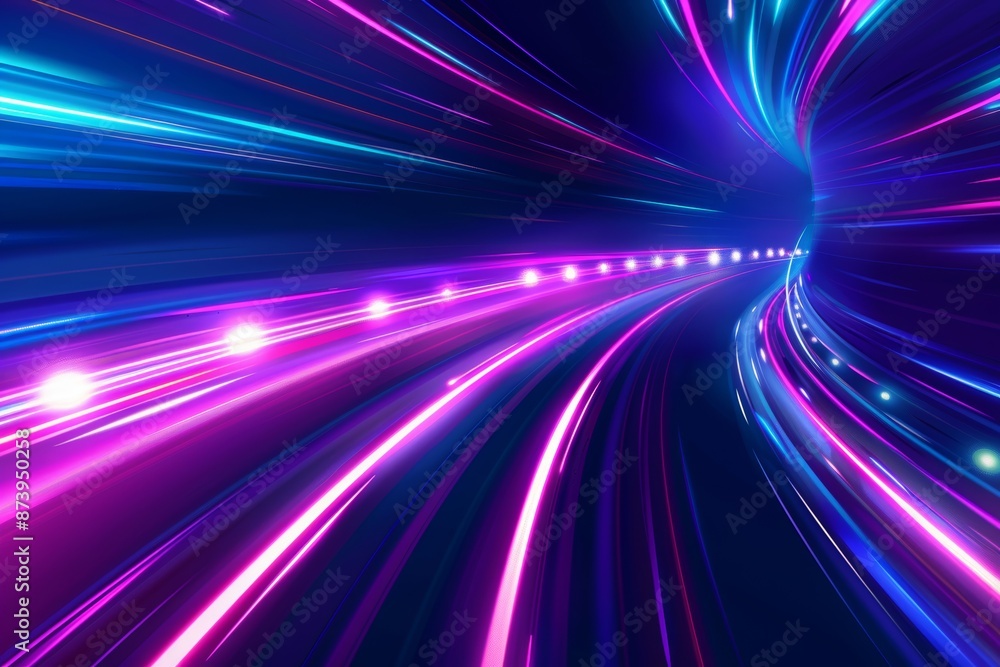 Poster luminescent rays of light creating a dynamic sense of speed and movement in vibrant blue and pink hu