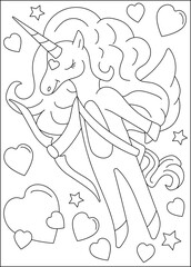 Fototapeta premium unicorn love and affection theme coloring book page