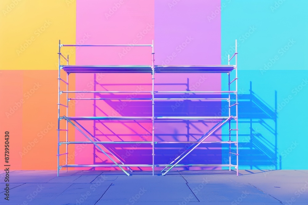 Poster a colorful building with scaffolding and a rainbow of colors