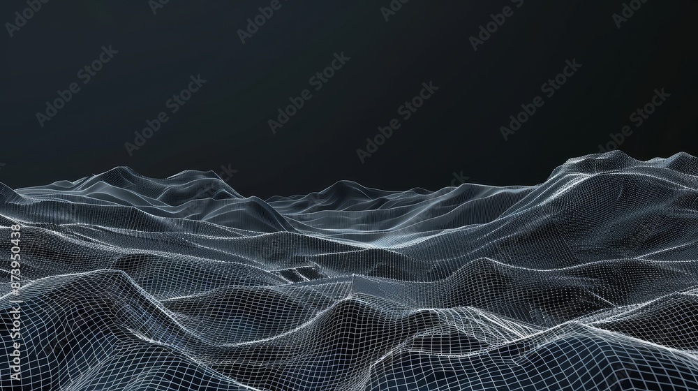 Poster the wave of a futuristic network shape. an abstract smooth loop animation produced by a computer.