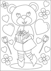 bear love and affection theme coloring book page