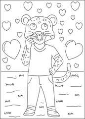leopard love and affection theme coloring book page