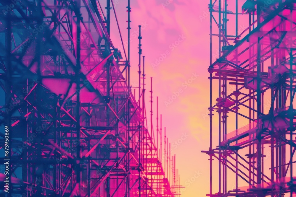Poster a colorful building with scaffolding on it