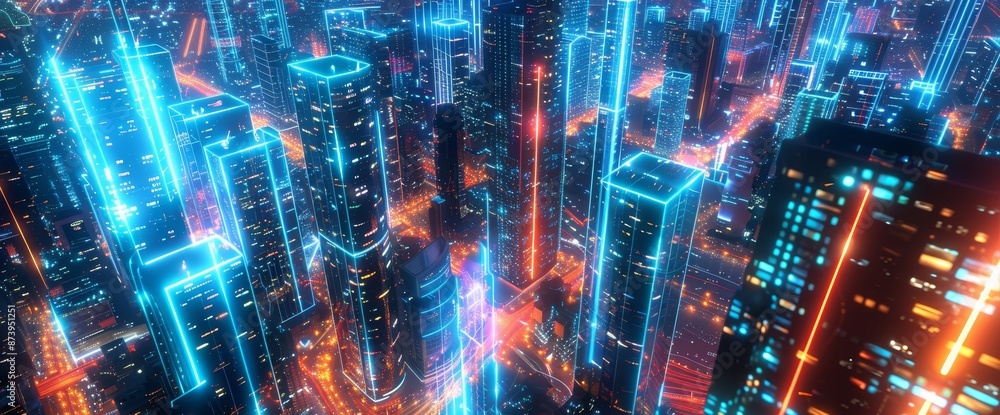 Poster intricate wave line design and smart city concept connect with gradient line and abstract dot points
