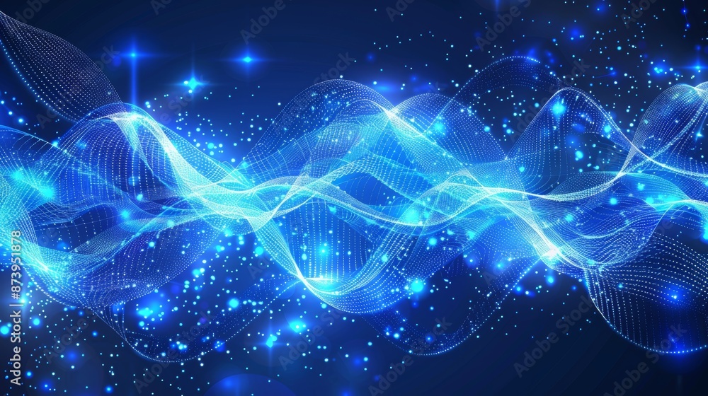 Aufkleber a beautiful abstract wave technology digital network background with a blue light digital effect for