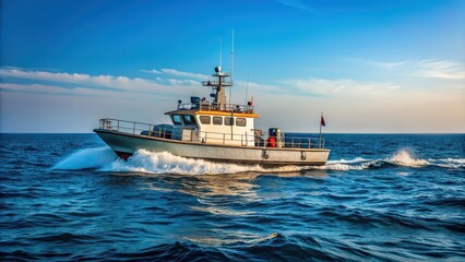 Obraz premium Anti-piracy measures in the Gulf of Aden A security vessel patrols the waters to prevent pirate attacks, Gulf of Aden