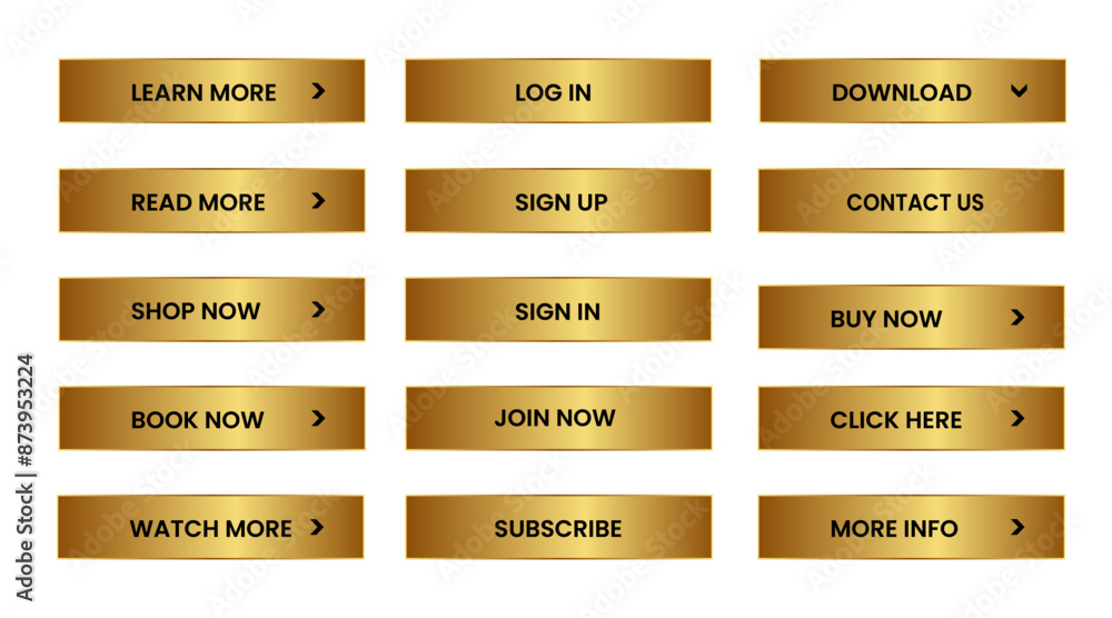 Wall mural web buttons set. shining gold. vector eps 10