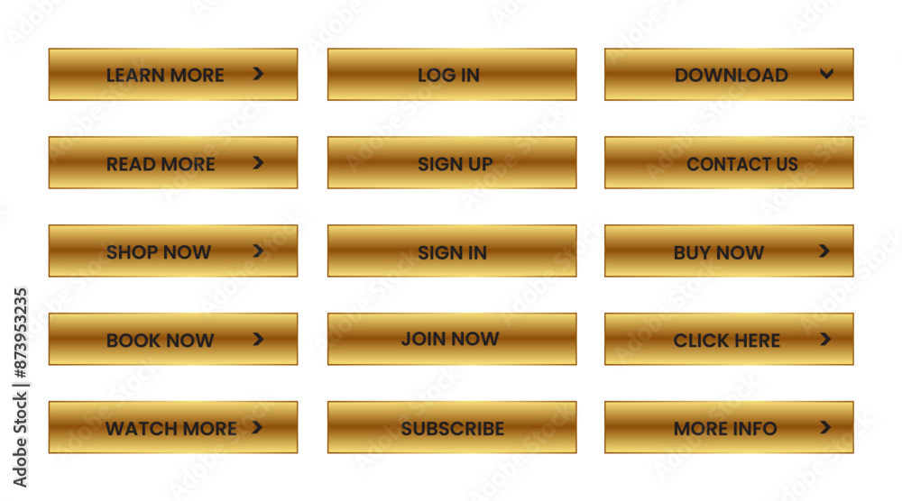 Wall mural web buttons set. shining gold. vector eps 10