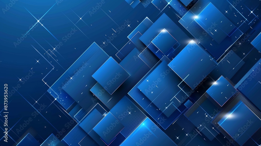 Poster the modern abstract blue background design with layers of transparent material in square shapes in r
