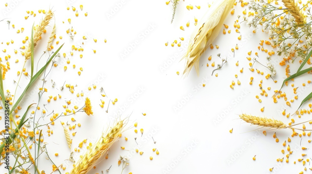 Poster yellow corn on white background with clipping path and text space