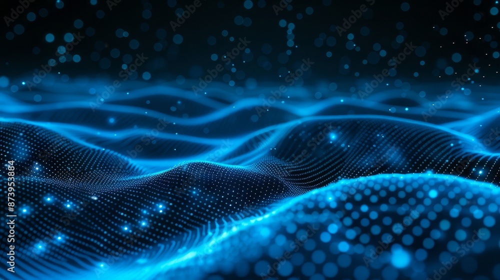 Poster the background of data technology is abstract, connected dots and lines are seen against a dark back
