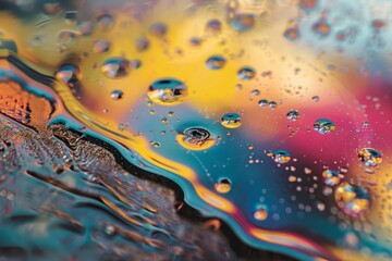 The background of this macro photograph is a colorful splash of liquid water with bubbles.