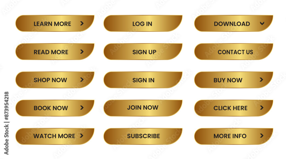 Wall mural web buttons set. shining gold. vector eps 10