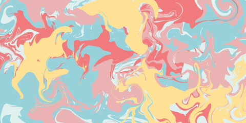 Abstract style chaotic wavy summer blue, yellow, pink, red background. Hand drawn multicolored vector illustration for cards, business, banners, wallpaper, textile, wrapping	
